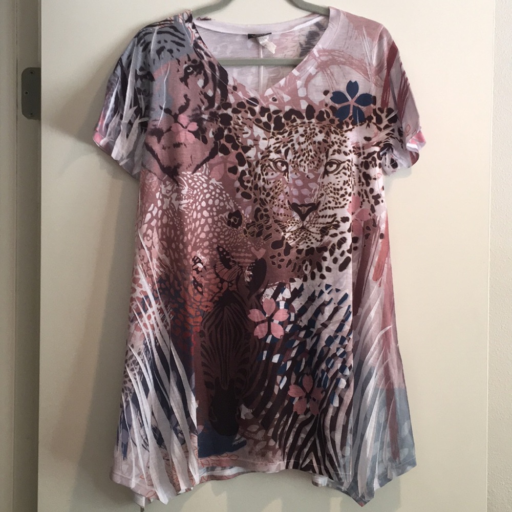 Mid length colorful tiger cheetah top